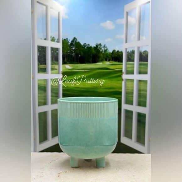 Jenna Turquoise Ceramic Planter Pot with Stud legs attached - Picture 5 of 10